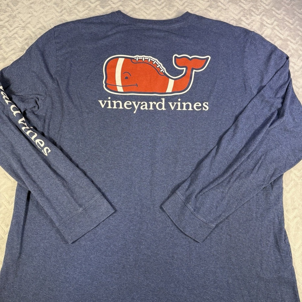 Vineyard Vines Men 2XL Shirt Long Sleeve Pocket Blue Whale Logo Football Tee